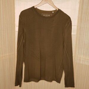 Guess Mens Army Green Long Sleeve Shirt With Back Applique XL